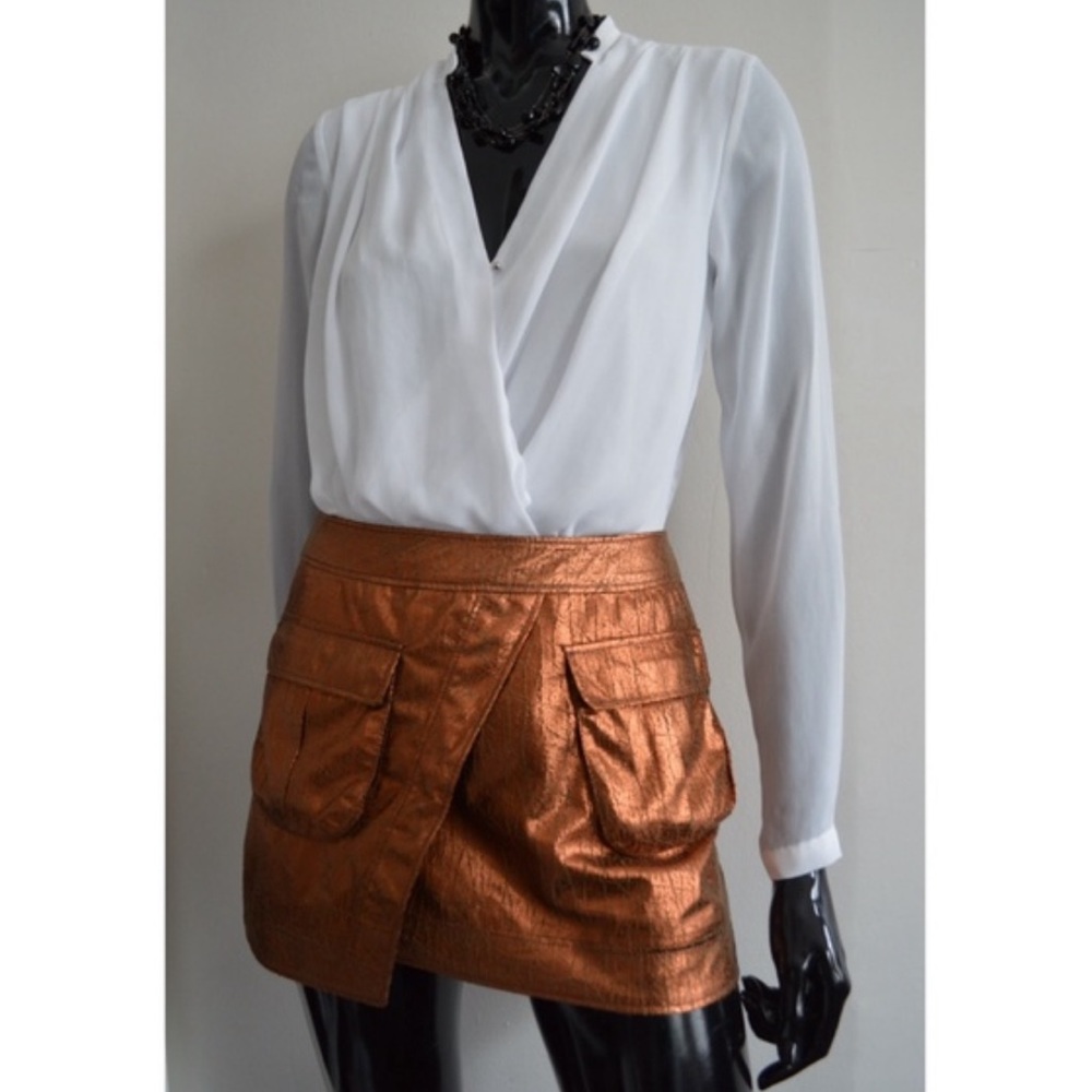 H&M Bonze Crackled Metallic Flap Mini Skirt